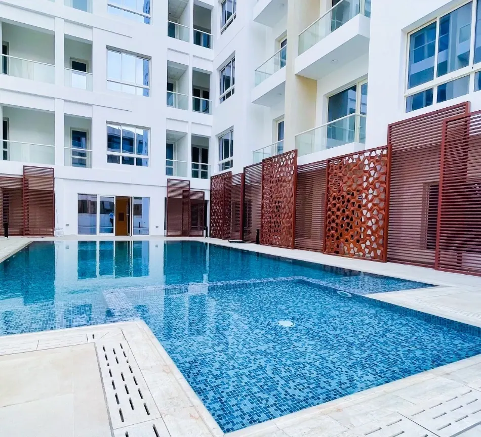 Newly built 2 bedroom apartment in Muscat Hills with pool view
